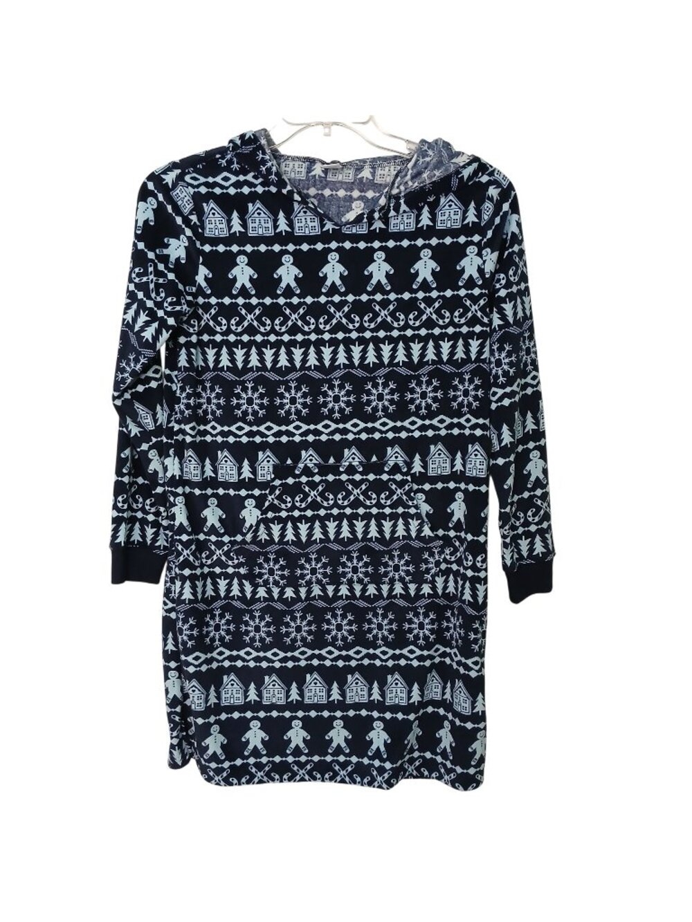 Sleep Chic Night Shirt Hoodie Fleece Pajama Dress Womans XS Pocket #L-78